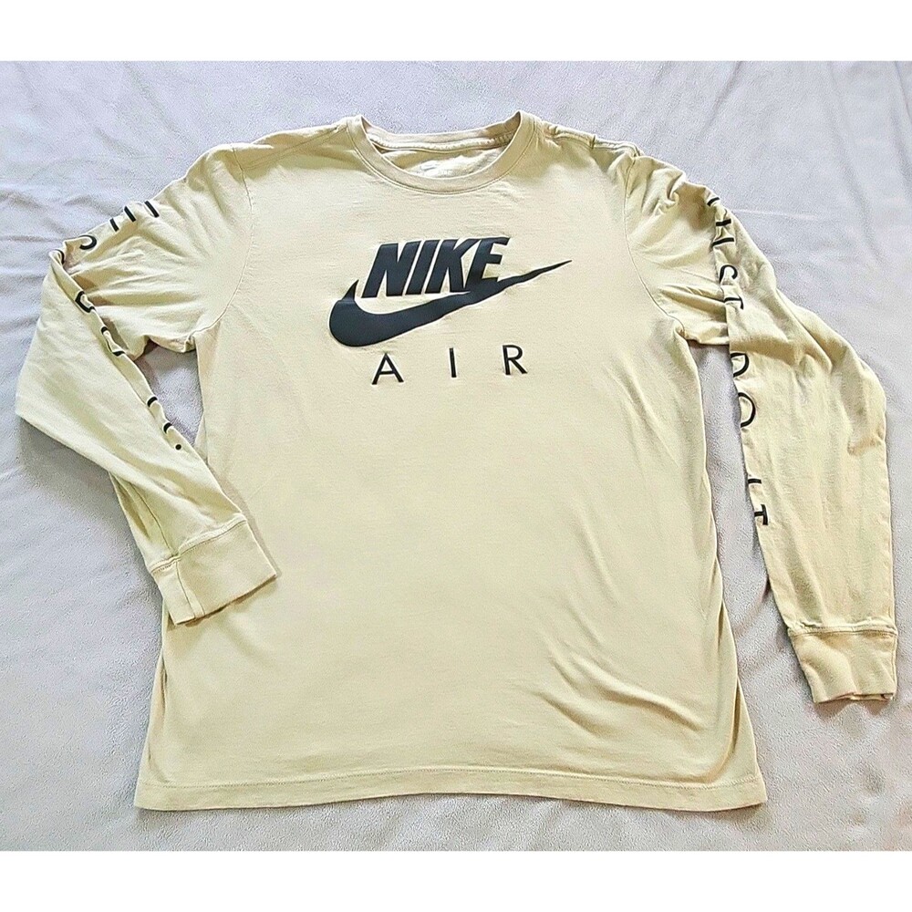 Nike Air Men's The Nike Tee Beige Logo Graphic Crew Neck Long Sleeve T-Shirt M